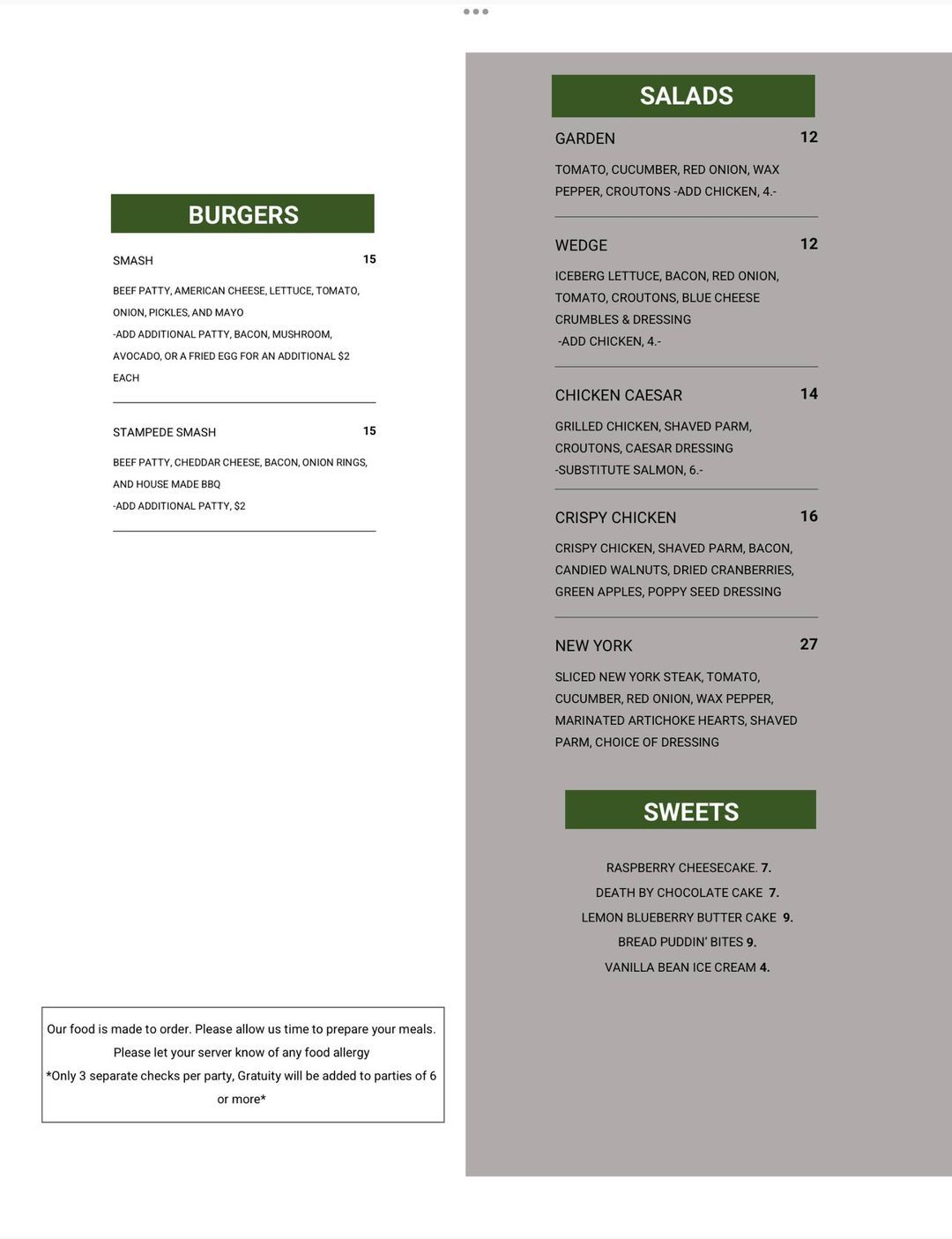 Menu Orchard Bar & Grill Chowchilla, CA